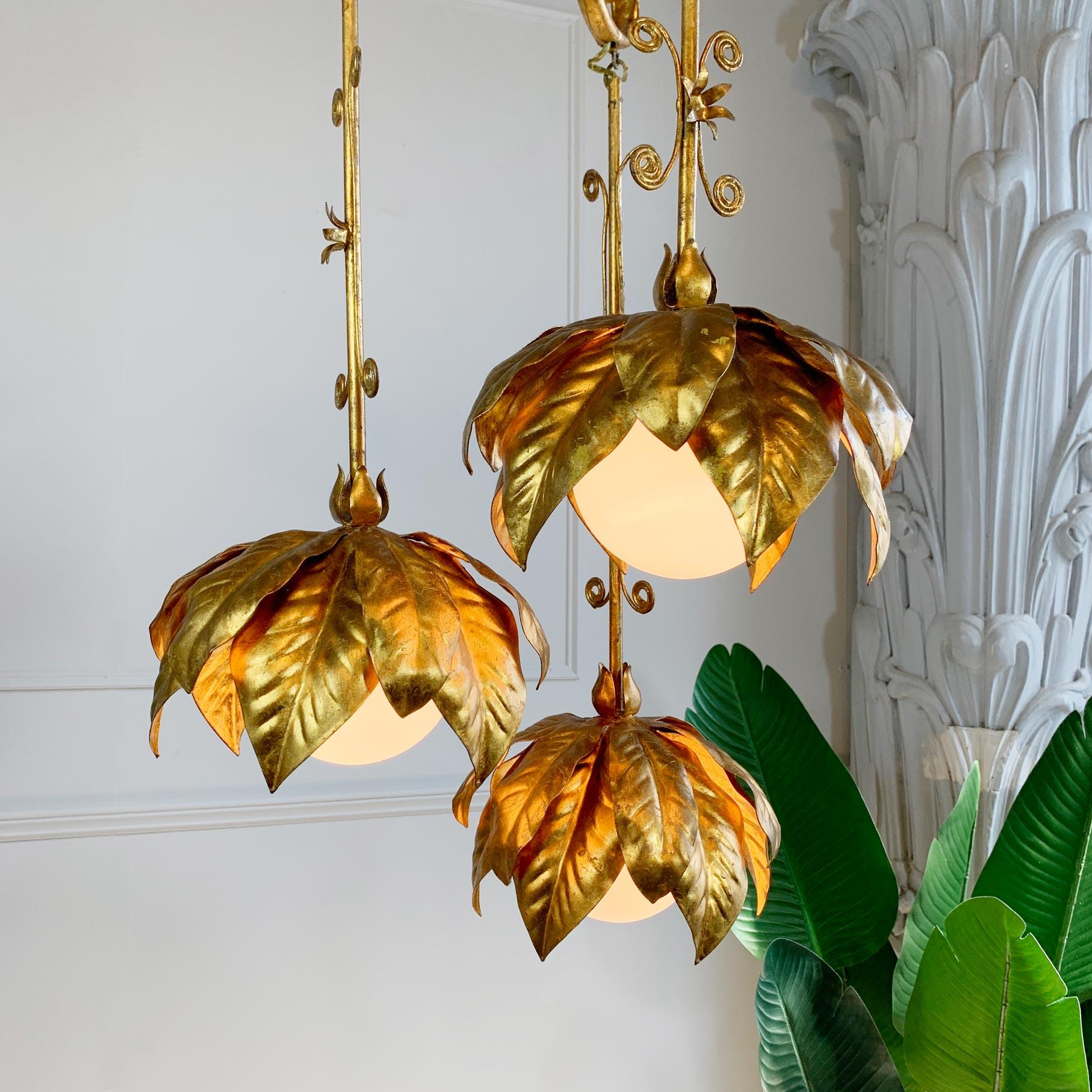 Hand-Crafted Banci Firenze Gold Globe Triple Pendant Light For Sale