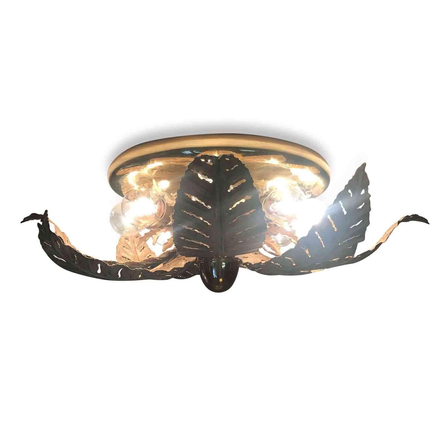 Banci Firenze Italian Ceiling Fixture 1980s Circular Foliate Green