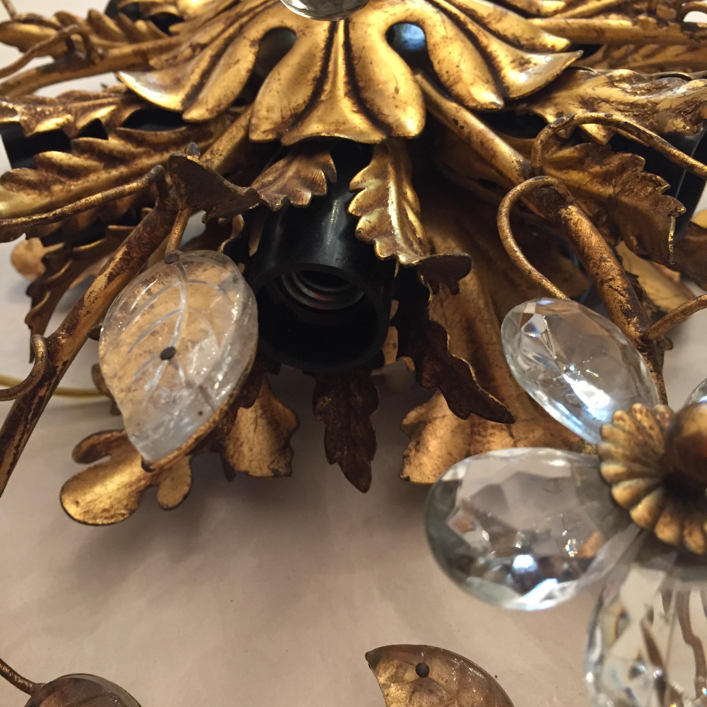 Banci Firenze Italian Florentine Murano Glass Gilded Ceiling Light In Good Condition In Milan, IT