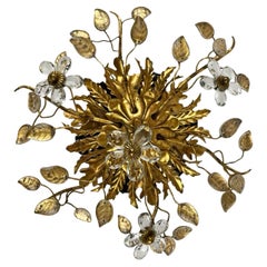 Banci Firenze Italian Florentine Murano Glass Gilded Ceiling Light (plafonnier doré en verre de Murano)