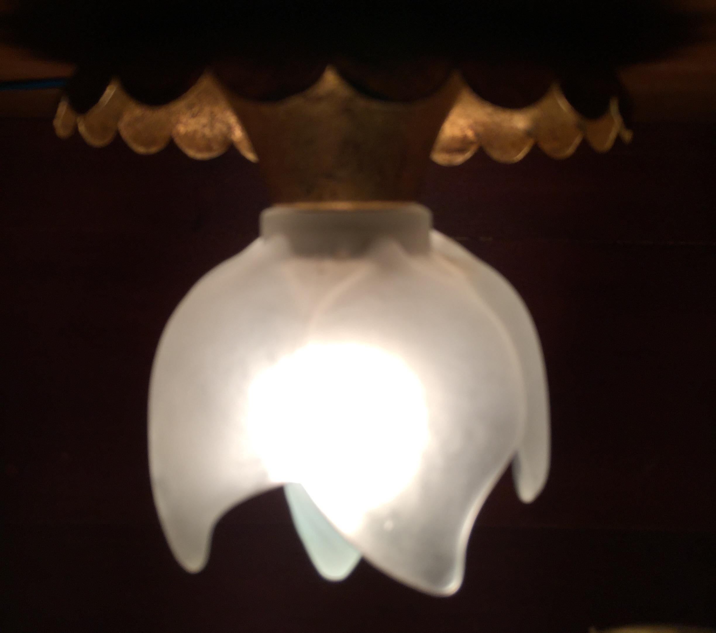 Banci Firenze Italian Sconce Gilt Iron and Frosted Glass Ceiling Fixture 1980 12