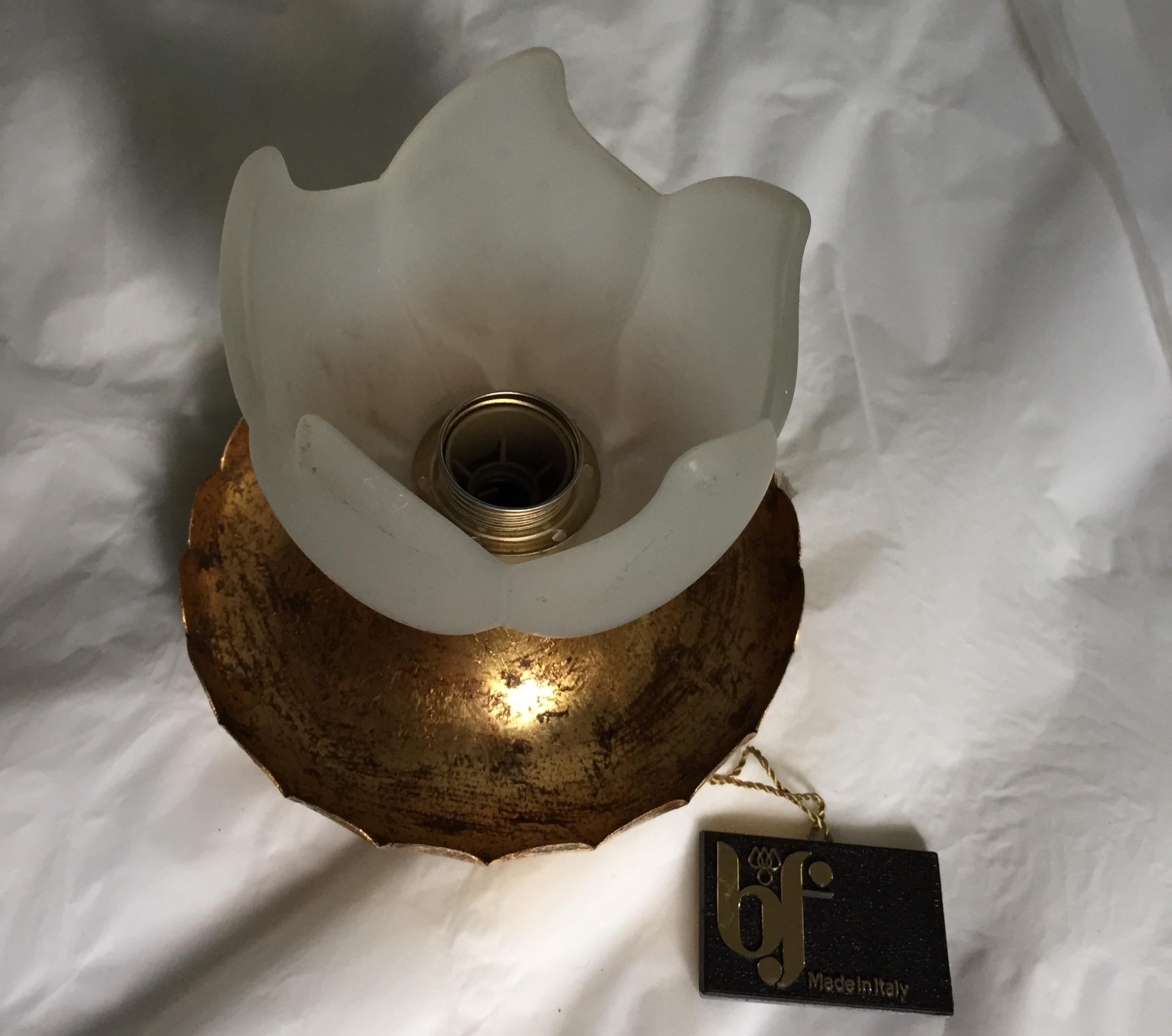 Banci Firenze Italian Sconce Gilt Iron and Frosted Glass Ceiling Fixture 1980 14