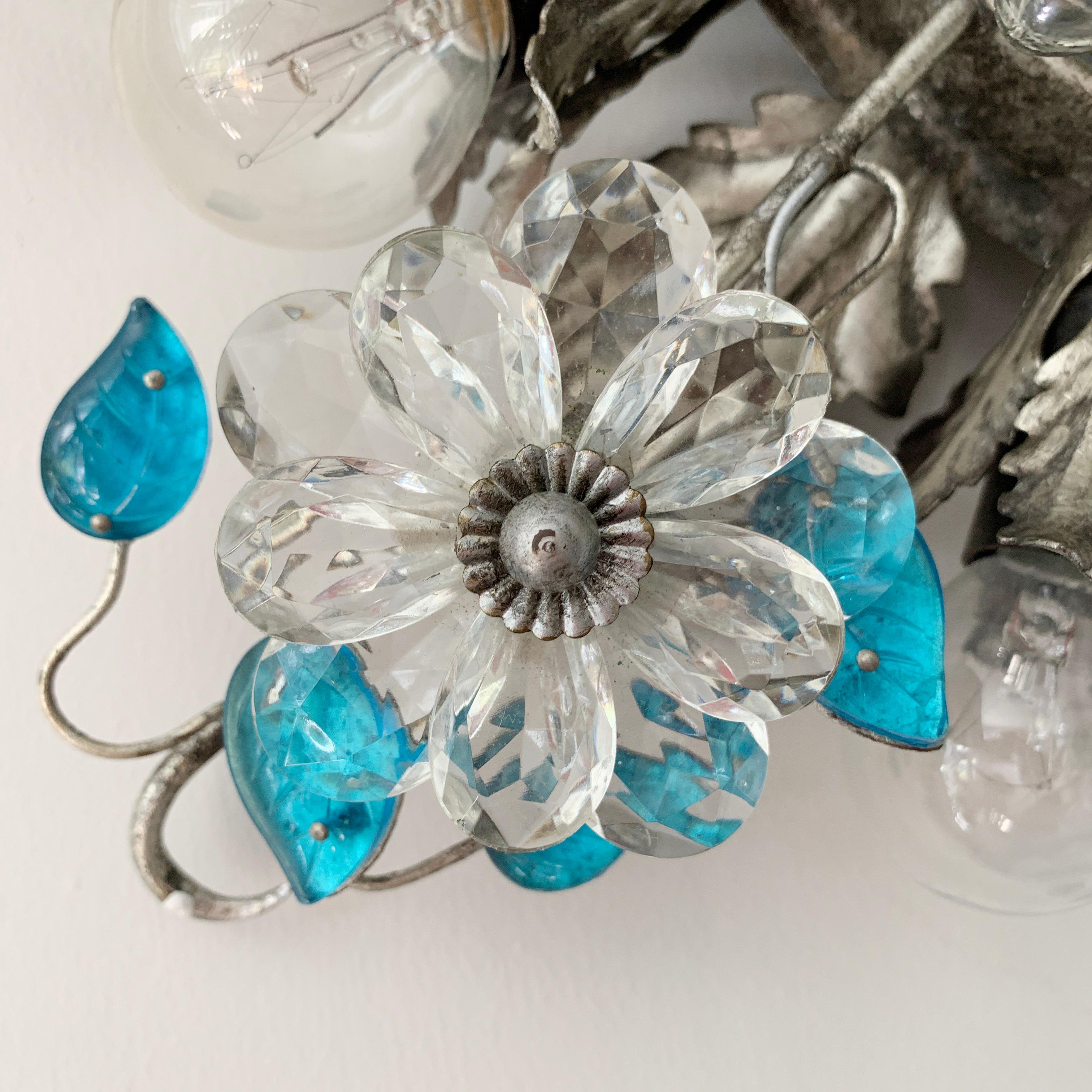 Banci Firenze Silver Florentine Ceiling Light with Murano Glass Flowers 2