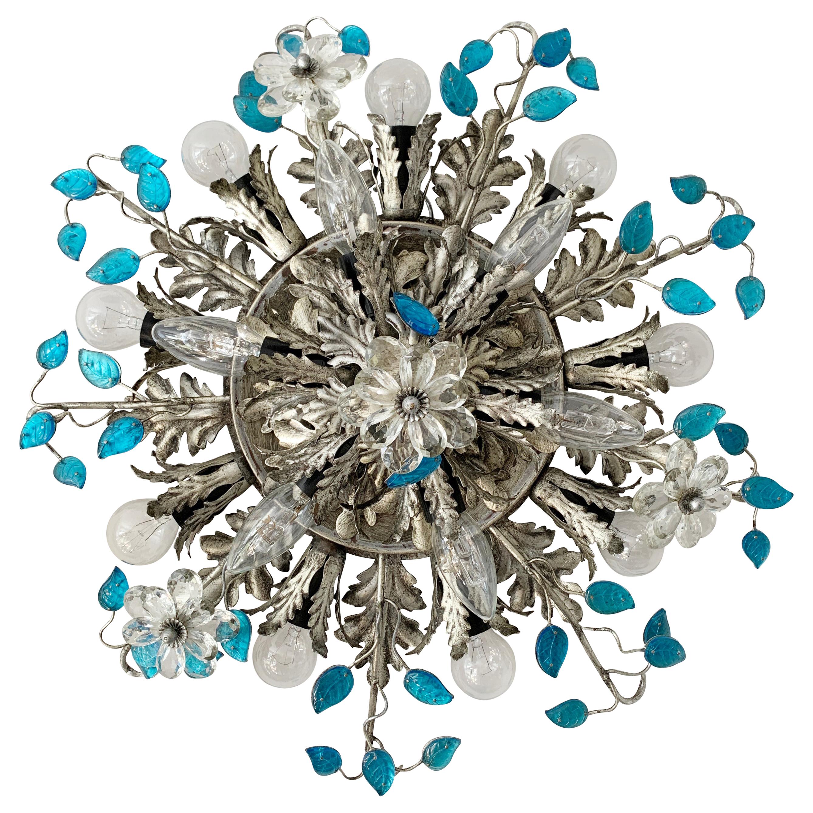 Banci Firenze Silver Florentine Ceiling Light with Murano Glass Flowers