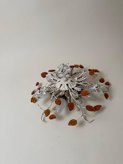 Lámpara de techo empotrada de estilo floral «Banci Firenze» con hojas de cristal ámbar