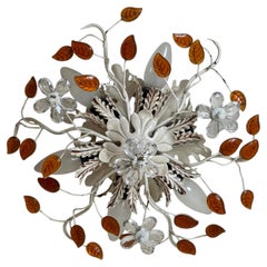 Lampada da soffitto a incasso Banci Firenze Style con motivi floreali e foglie in vetro ambrato