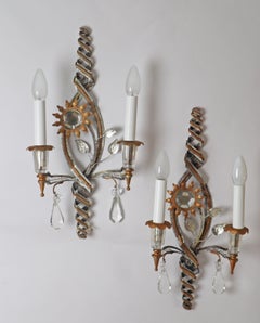 Banci Firenze super pair of gold and silver leaf pearly sconces. 1970s