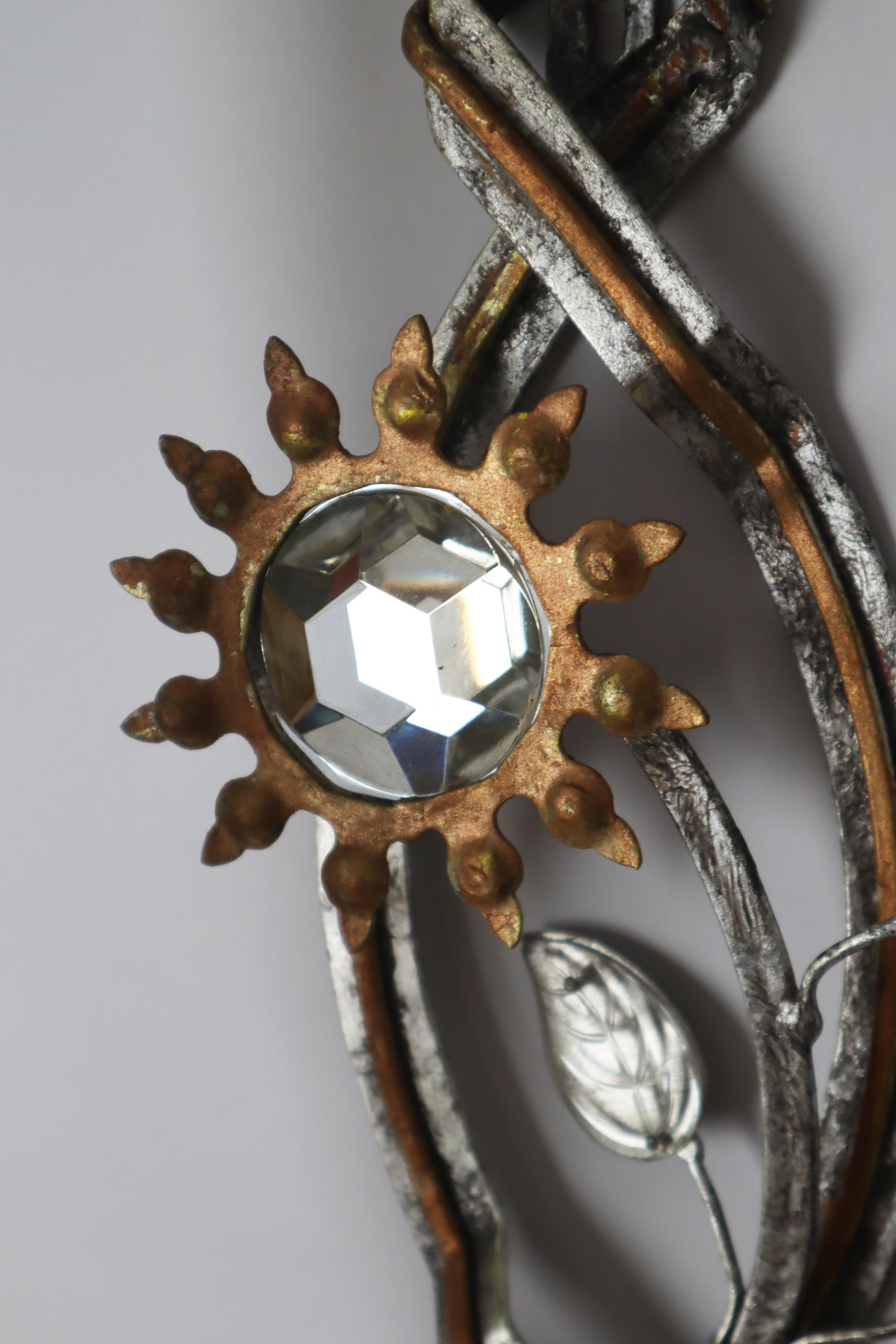 Mid-Century moderno Banci Firenze super coppia di appliques perlate in foglia d'oro e d'argento. 1970s in vendita