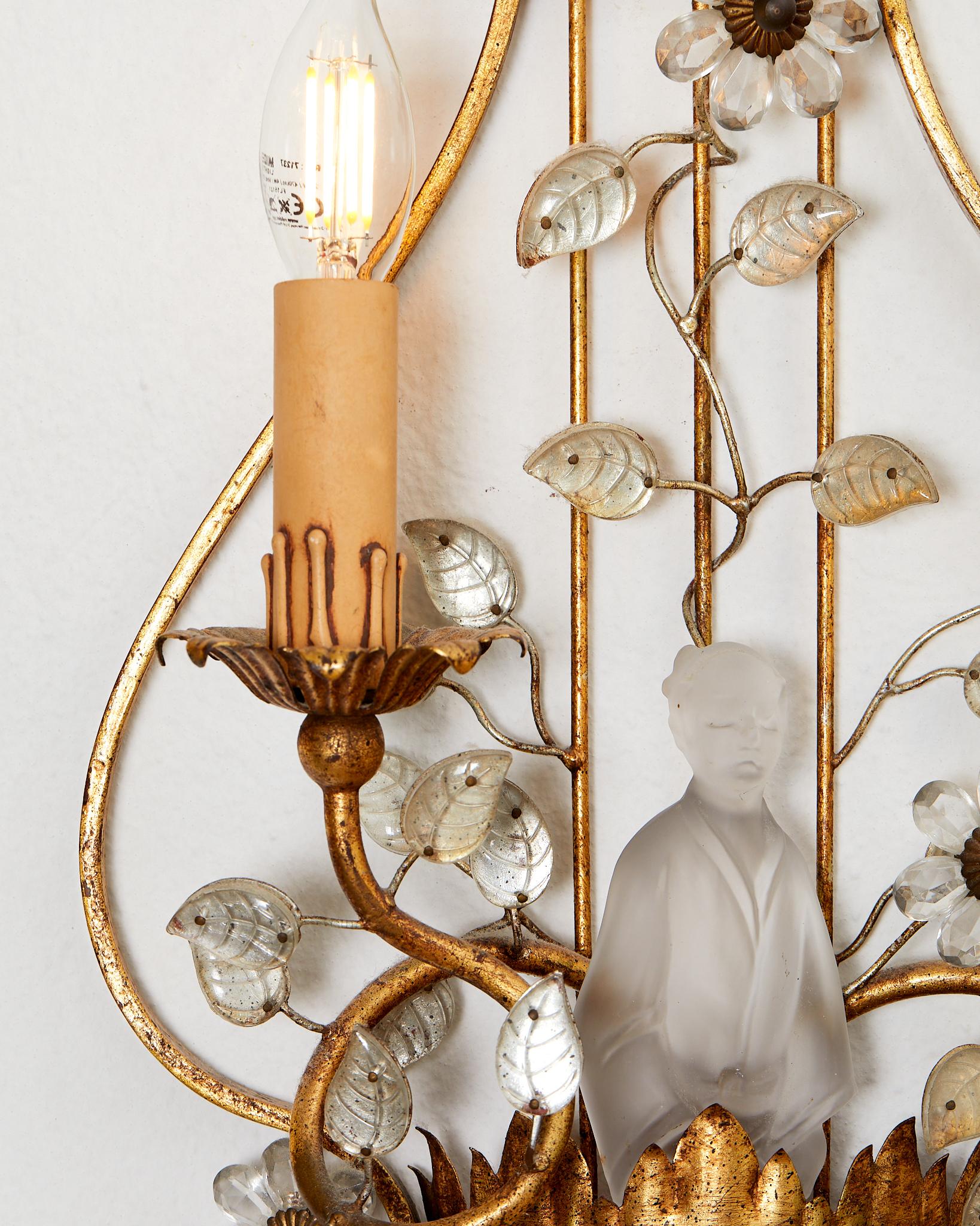 Modern Banci Florence, Pair of gilded iron sconces, circa 1970, Italy. For Sale