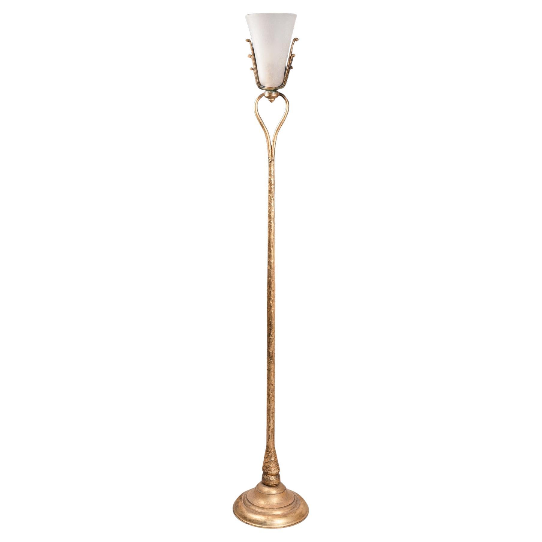 Autre Banci : ancien lampadaire en bronze doré  Avec abat-jour en verre - 1950/70 en vente