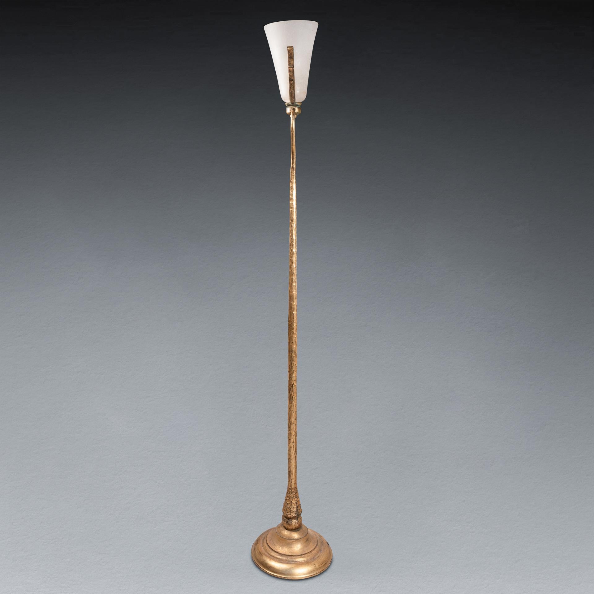 Banci : ancien lampadaire en bronze doré  Avec abat-jour en verre - 1950/70 Bon état - En vente à SAINT-OUEN-SUR-SEINE, FR