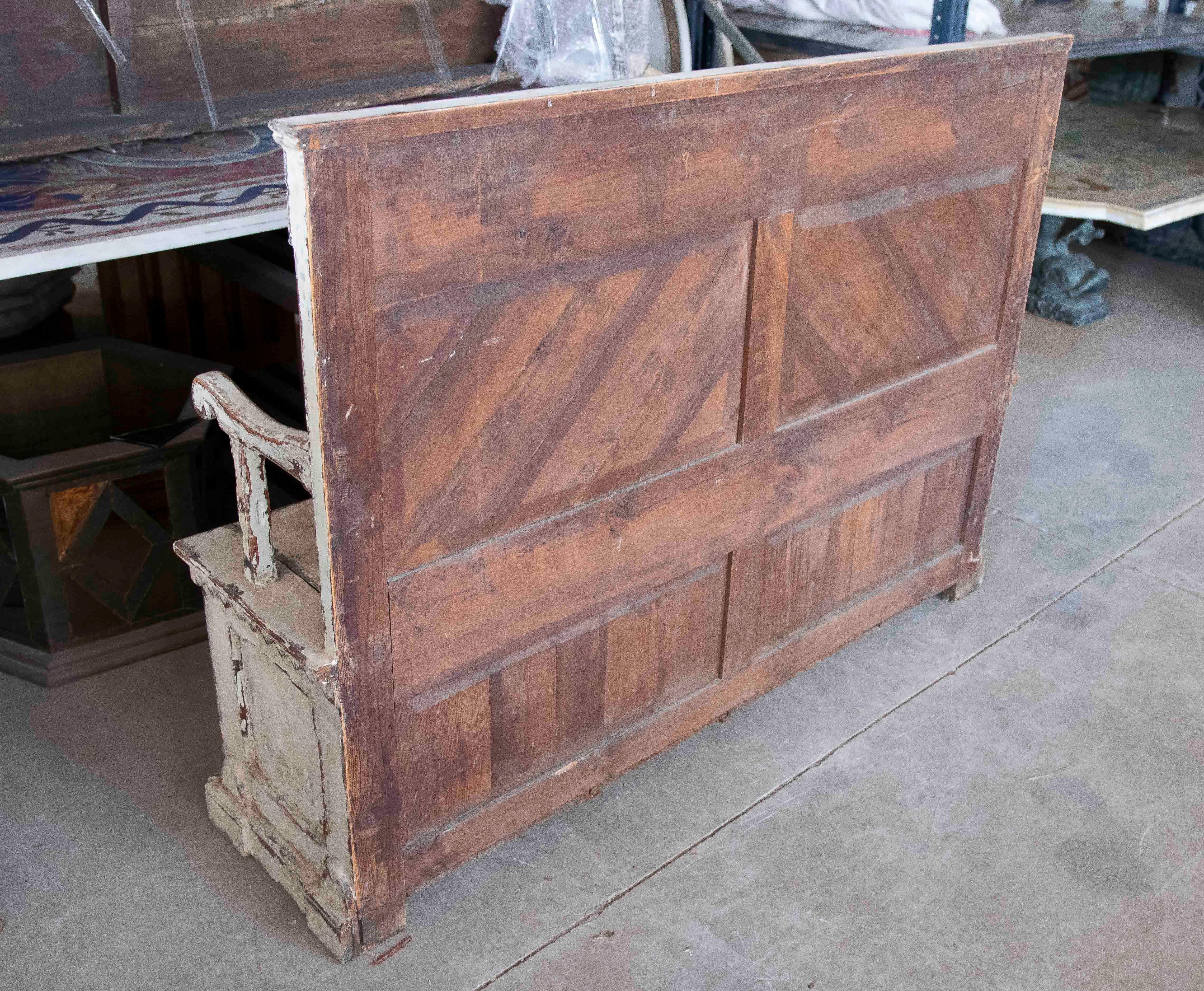 1950s Rustic Bench with Polychrome Interior Storage Trunk with Garlands For Sale 6