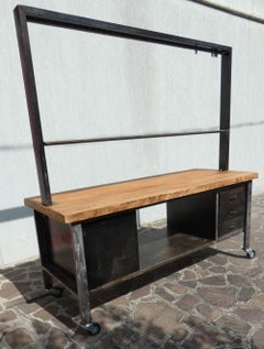 Industrial steel and walnut countertop, Research Workshop, 1970s