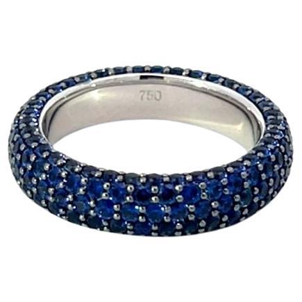 Band Blue Sapphires Diamond 18K White Gold Exclusive Ring