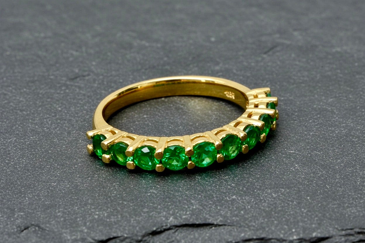 Colombian Muzo Emeralds Wedding Half Eternity Band ring 18K
