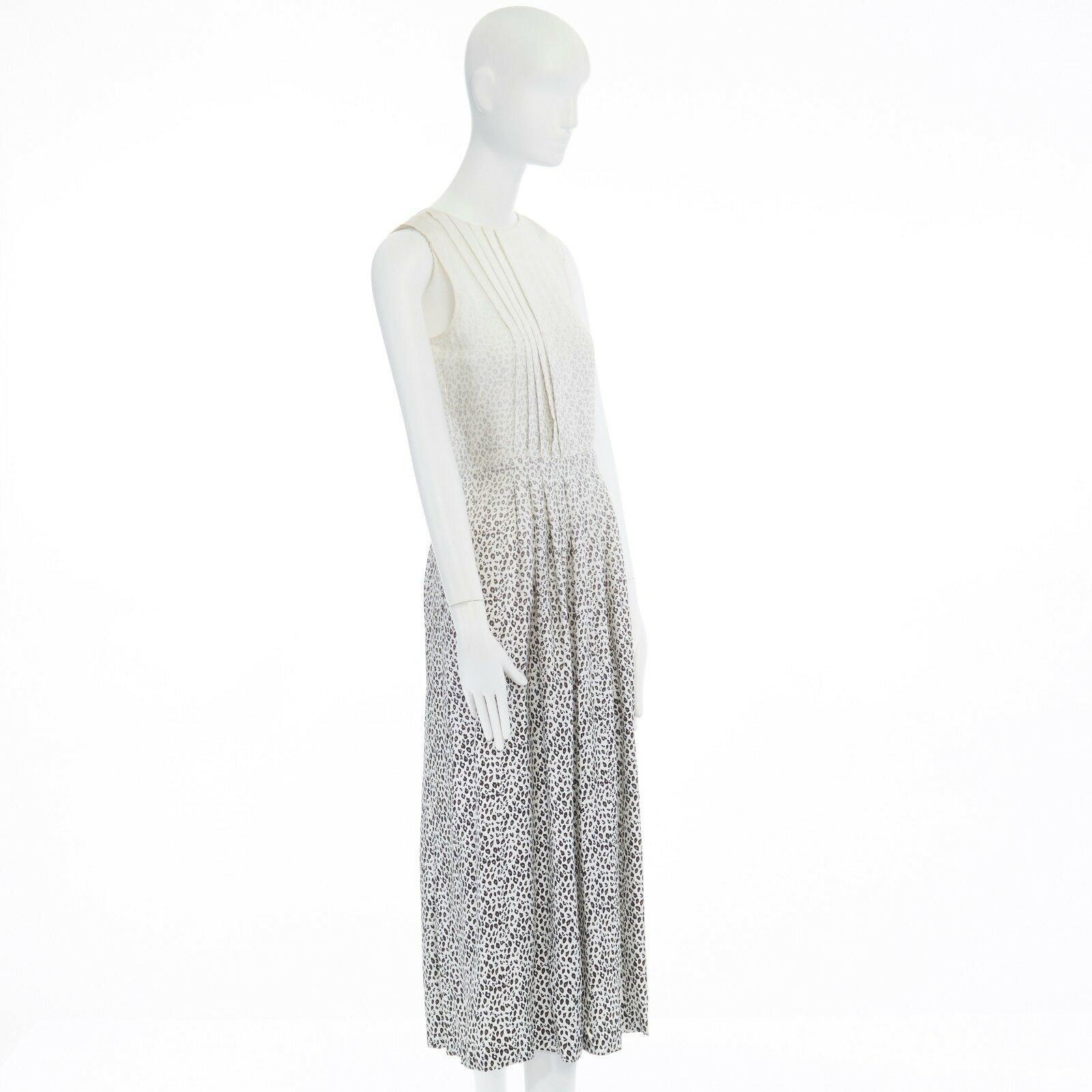 BAND OF OUTSIDER white washed gradient leopard print pleated silk maxi dress S In Good Condition In Hong Kong, NT