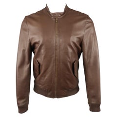 BAND OF OUTSIDERS M Brown Solid Leather Bomber Jacket