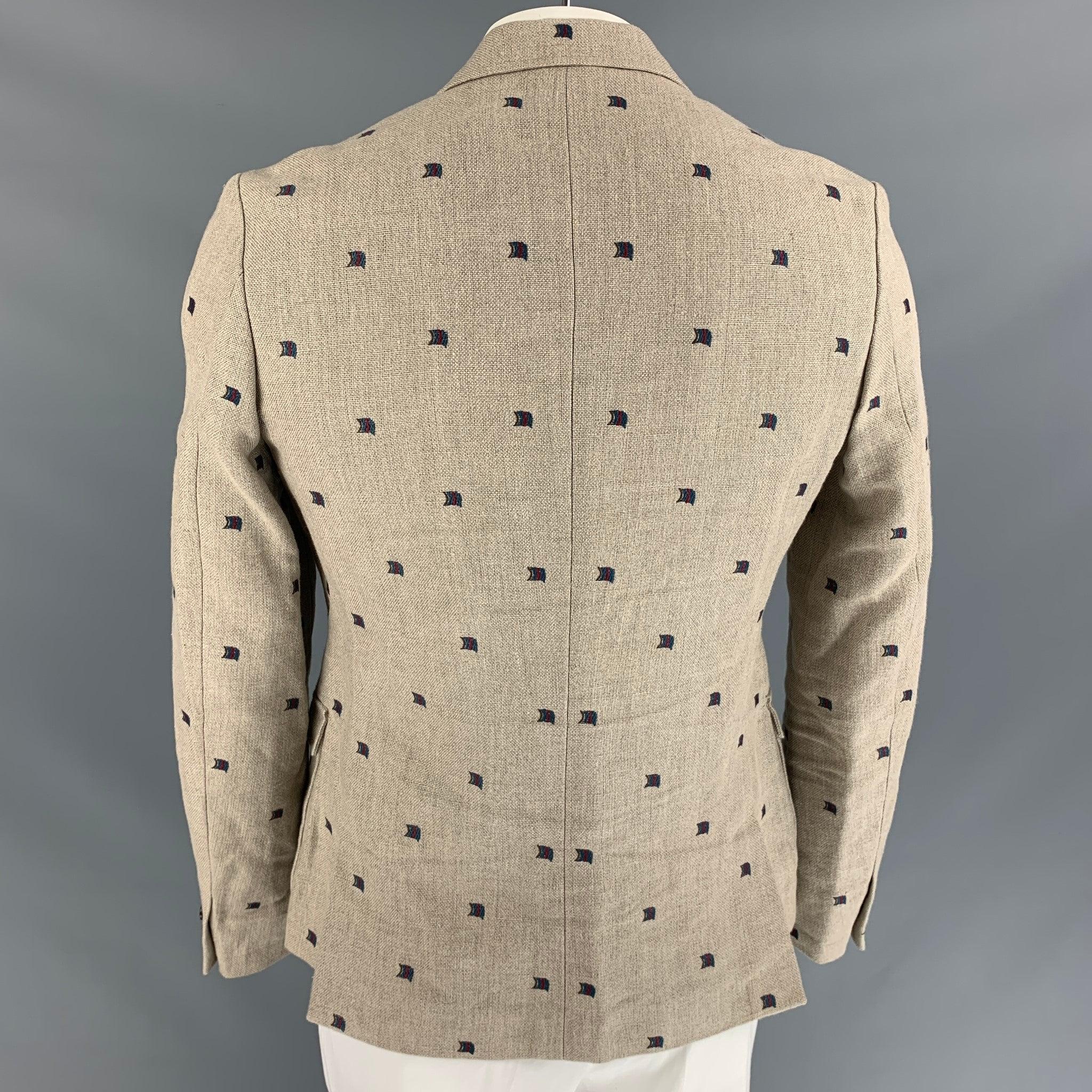 BAND OF OUTSIDERS Oatmeal &  Navy Size 40 Woven Linen Notch Lapel Sport Coat In Excellent Condition In San Francisco, CA