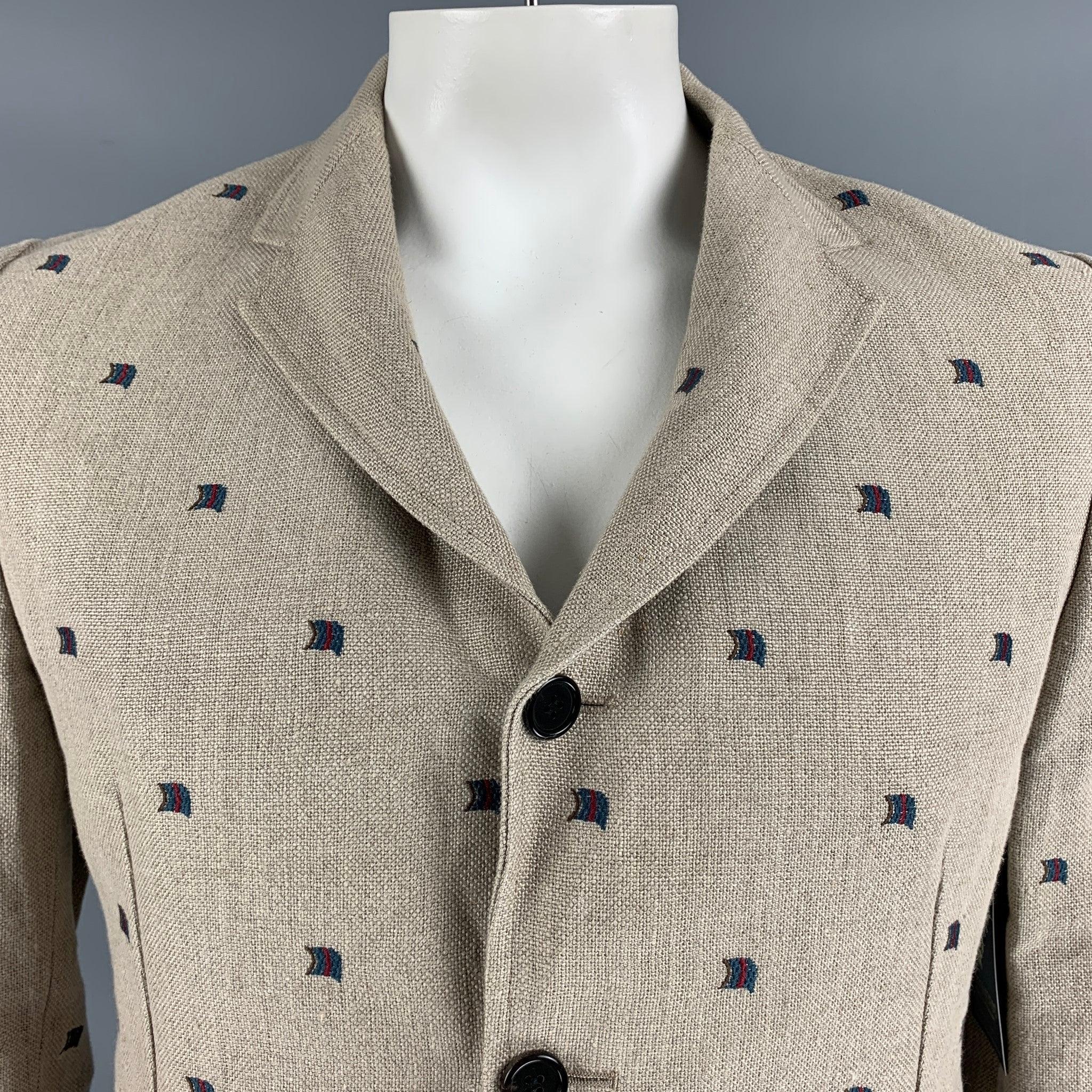 Men's BAND OF OUTSIDERS Oatmeal &  Navy Size 40 Woven Linen Notch Lapel Sport Coat