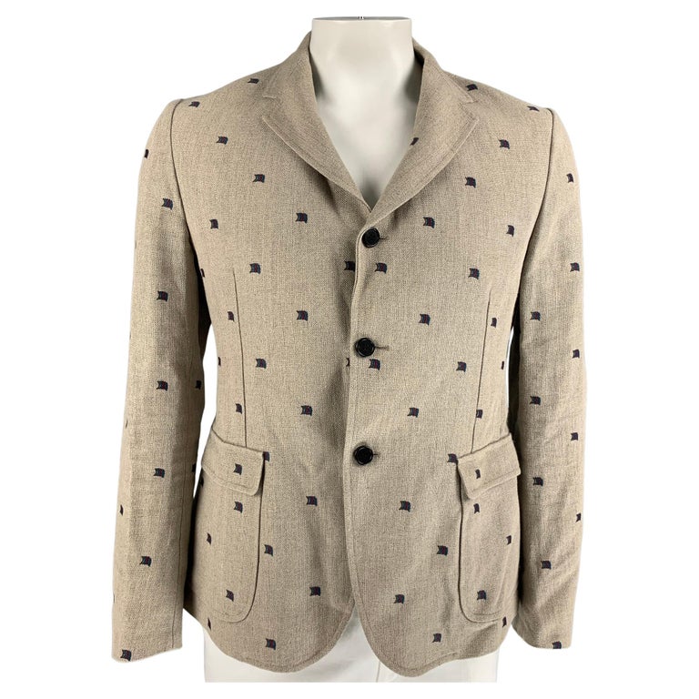 BAND OF OUTSIDERS Oatmeal and Navy Size 40 Woven Linen Notch Lapel ...
