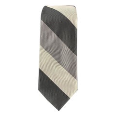 BAND OF OUTSIDERS Silver & Gray Striped Silk Skinny Tie