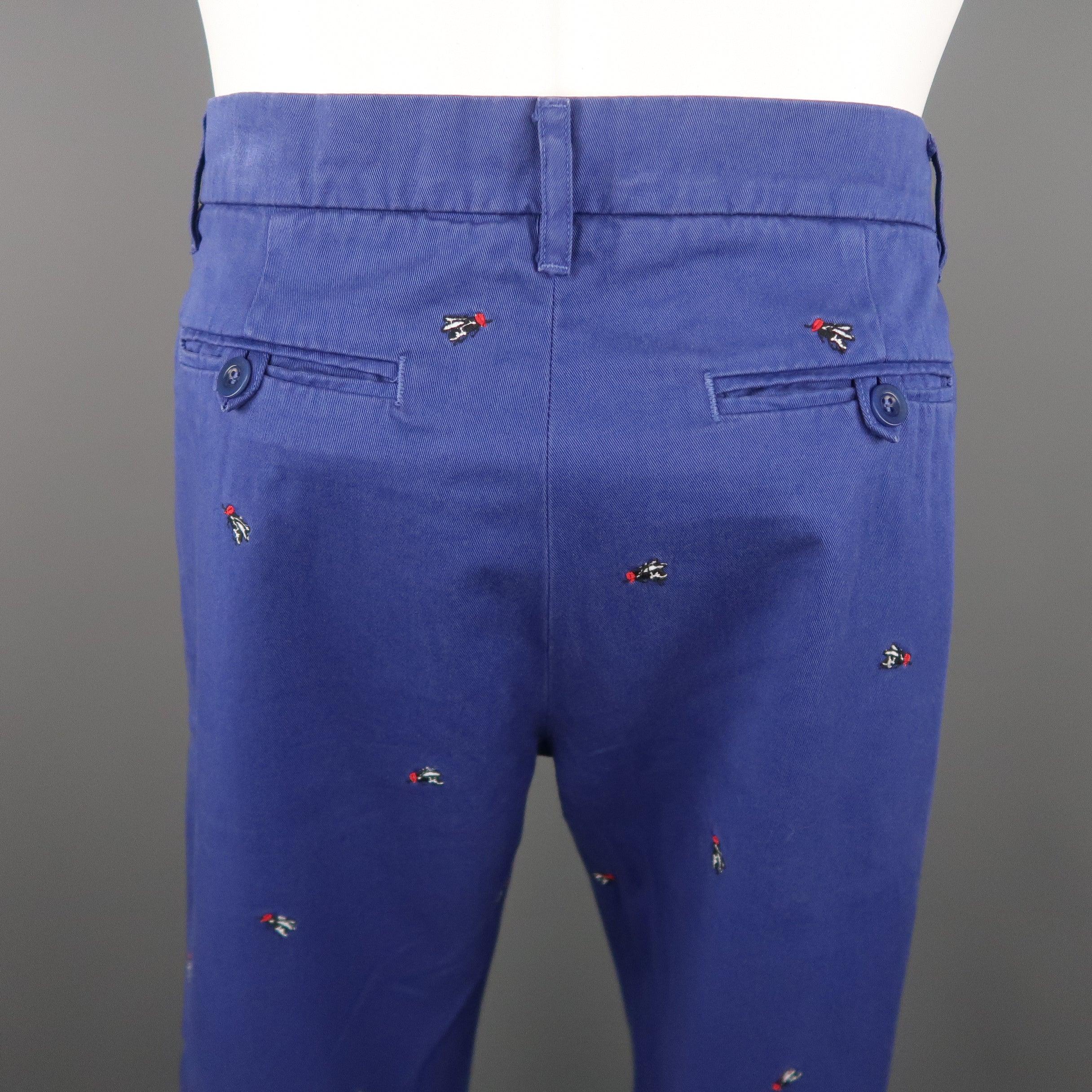 Men's BAND OF OUTSIDERS Size 32 Navy Embroidery Cotton 32 Button Fly Casual Pants For Sale