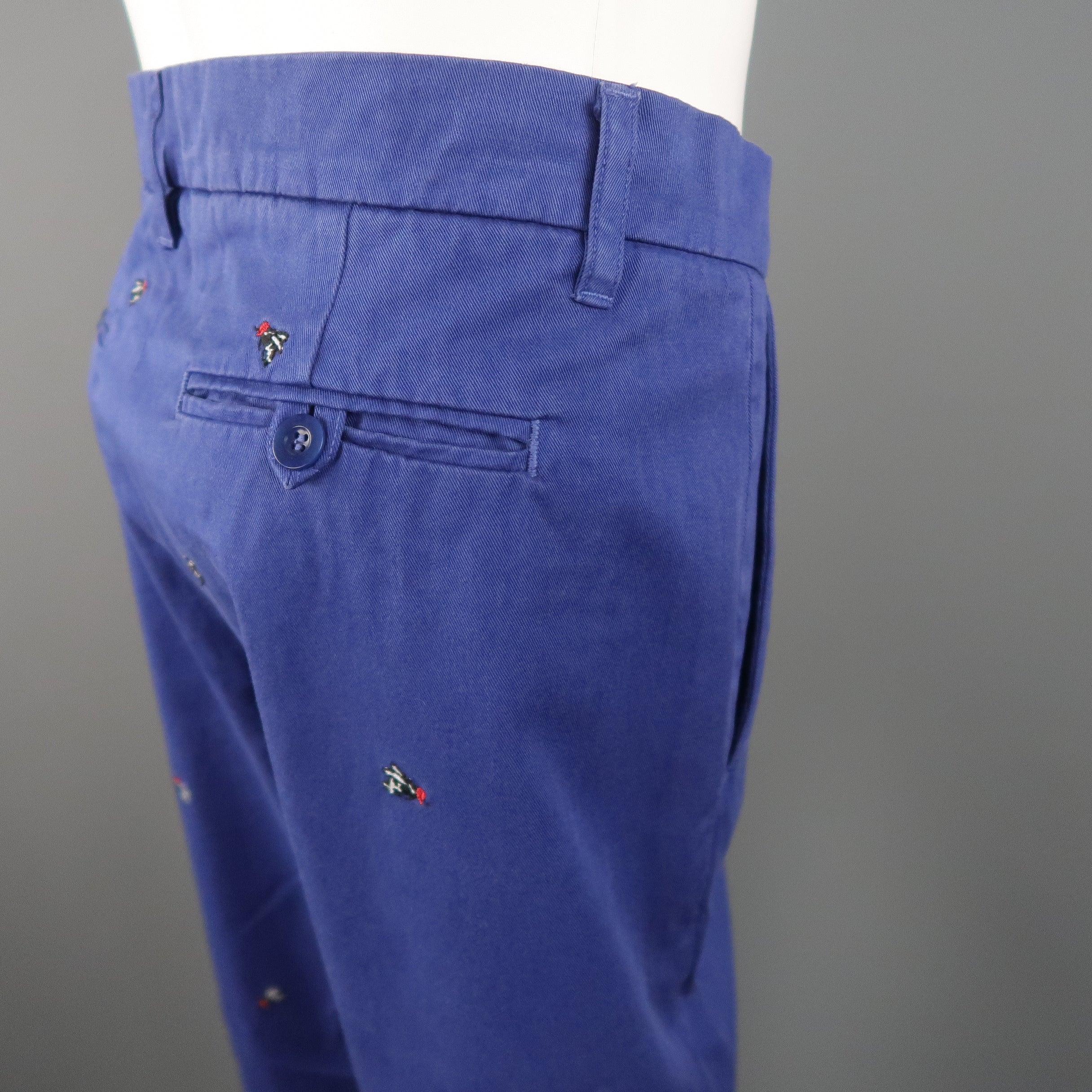 BAND OF OUTSIDERS Size 32 Navy Embroidery Cotton 32 Button Fly Casual Pants For Sale 1