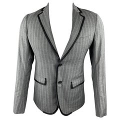 BAND OF OUTSIDERS Chaquetón de rayas de lana gris con solapa de muesca talla 36