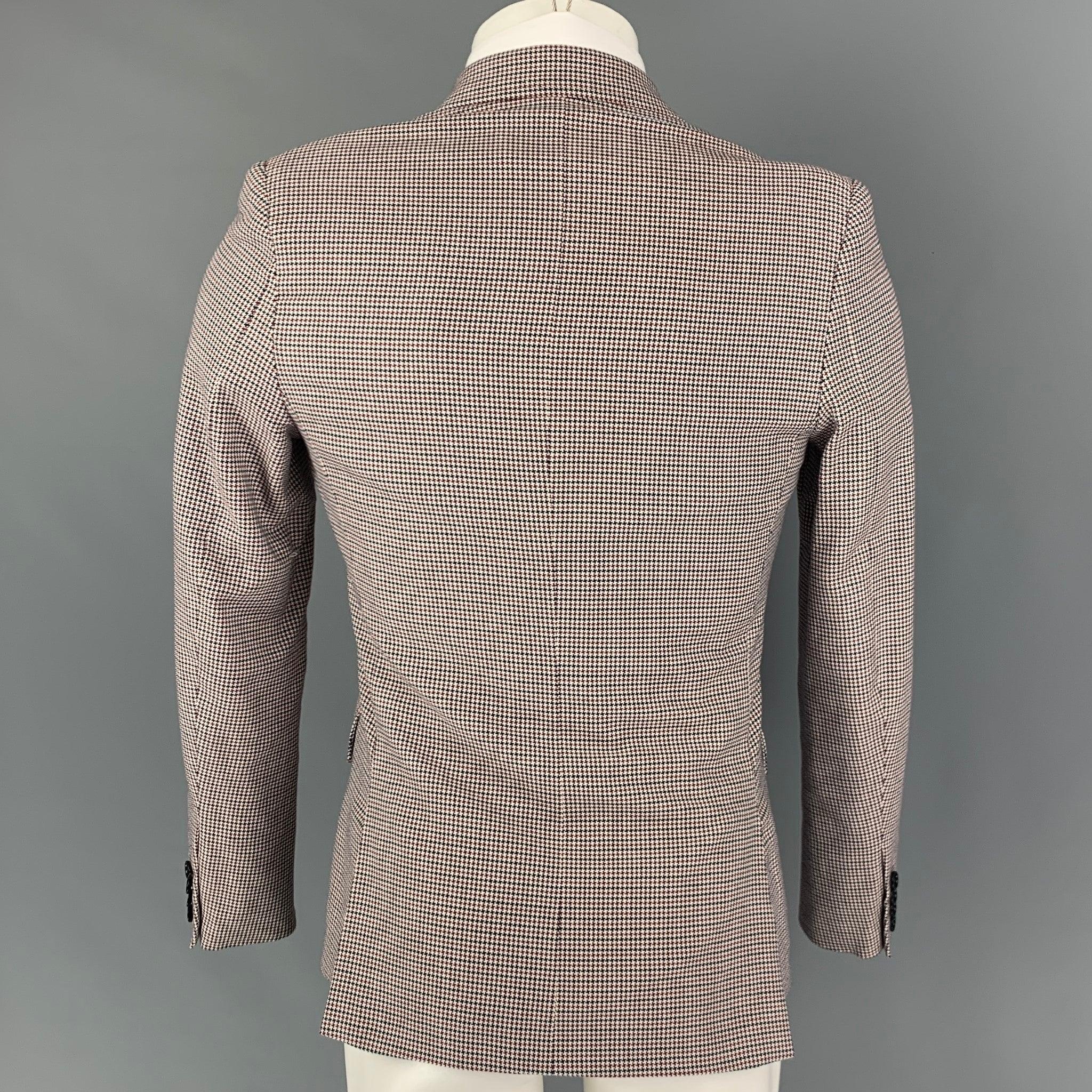 Gray BAND OF OUTSIDERS Size 36 White Navy Red Houndstooth Wool Sport Coat For Sale