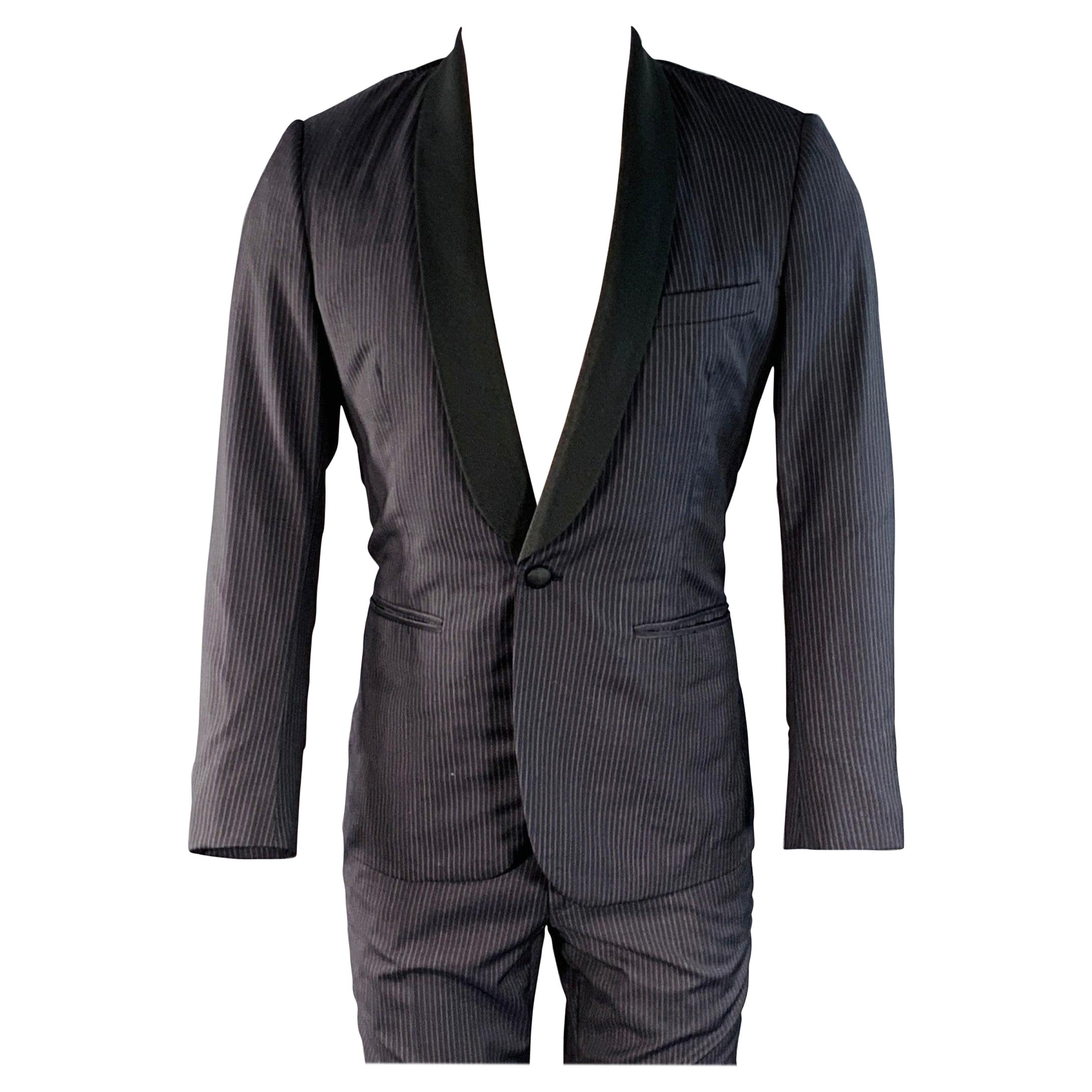 BAND OF OUTSIDERS Size 38 Regular Navy Black Stripe Wool Shawl Lapel Tuxedo