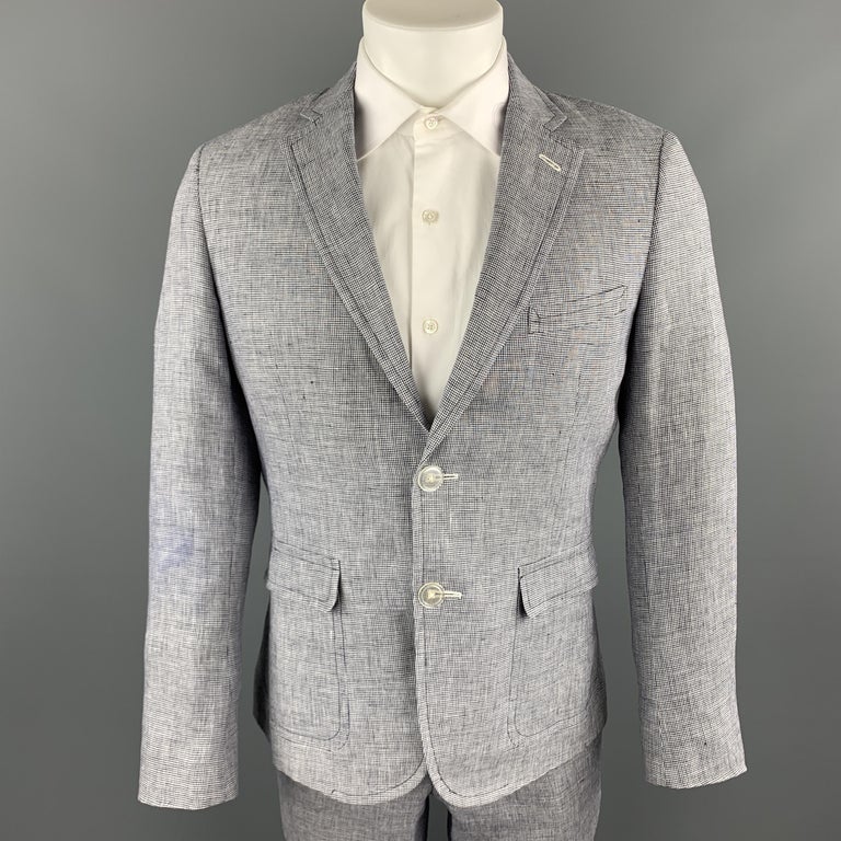 BAND OF OUTSIDERS Size 40 Navy and White Houndstooth Linen Notch Lapel ...