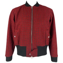 BAND OF OUTSIDERS Size 40 Red Black Checkered Wool Bomber Jacket