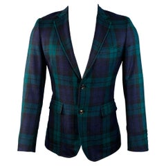 BAND OF OUTSIDERS Size 40 Regular Green Blue Plaid Wool Twill Notch Lapel Sport Coat BAND OF OUTSIDERS Size 40 Regular Green Blue Plaid Wool Twill Notch Lapel Sport Coat