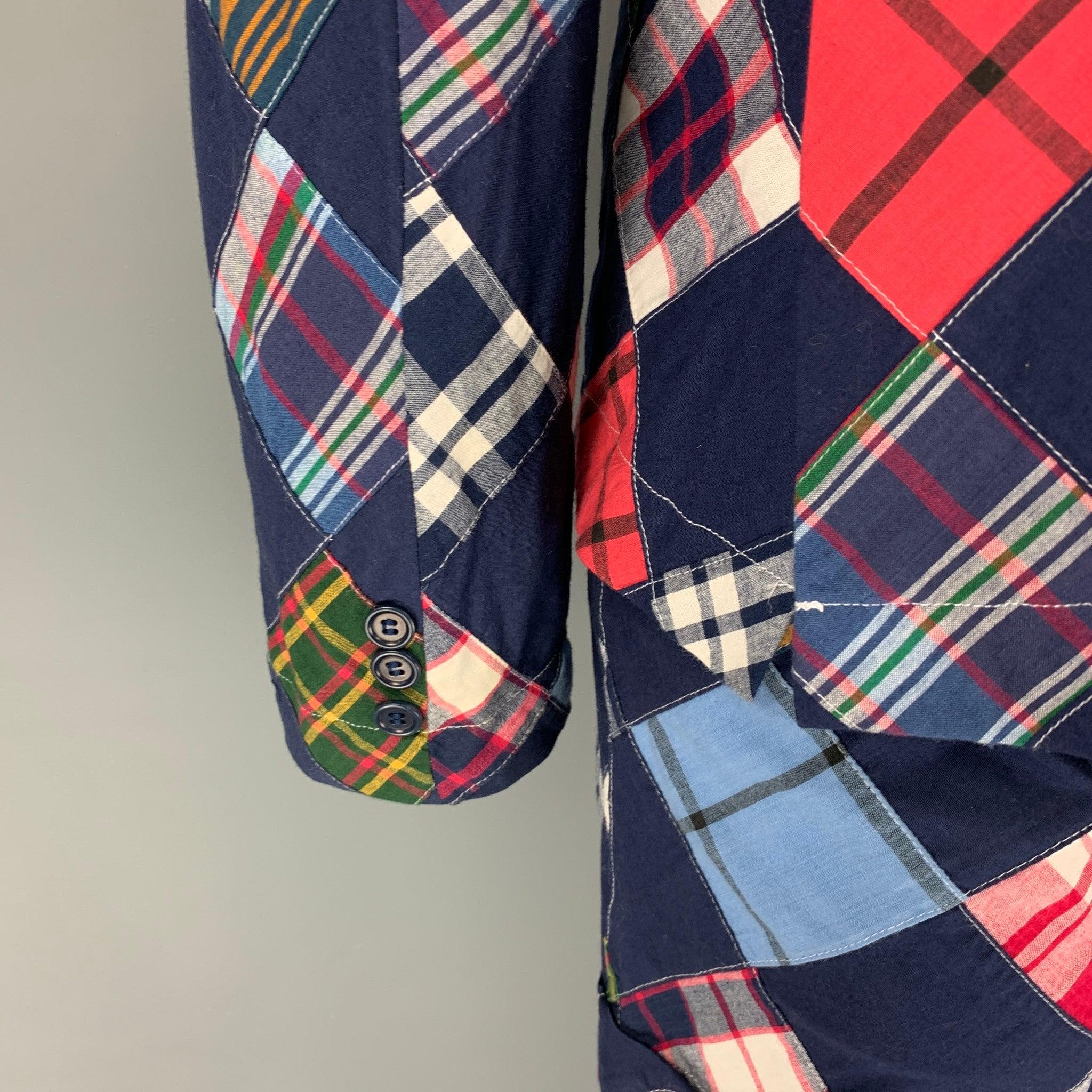 Men's BAND OF OUTSIDERS Size 42 Navy Muliti-Color Patchwork Cotton Notch Lapel Suit For Sale