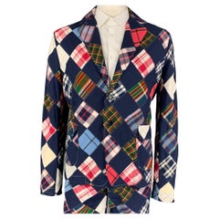 BAND OF OUTSIDERS Size 42 Navy Muliti-Color Patchwork Cotton Notch Lapel Suit