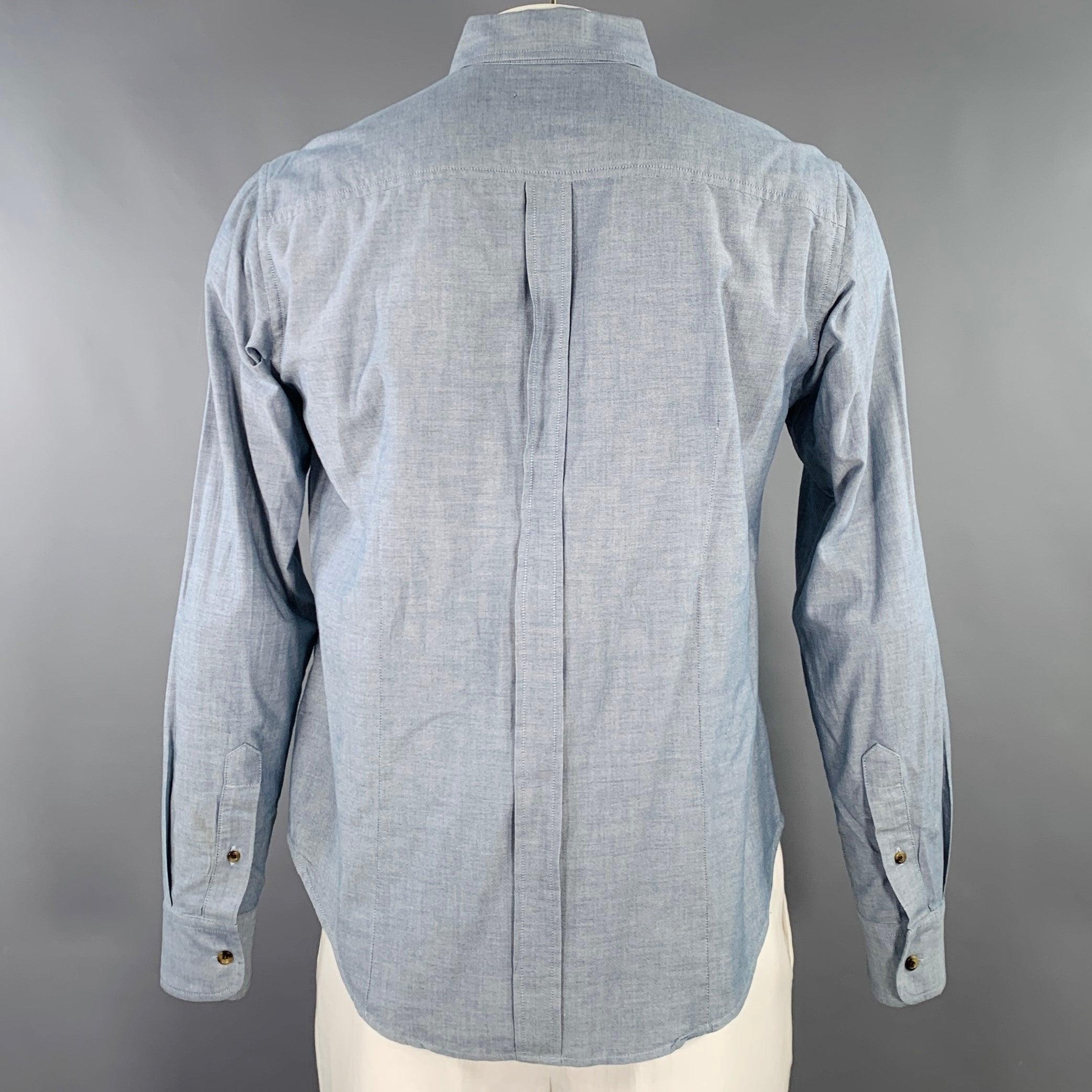 Gray BAND OF OUTSIDERS Size L Blue Grey Cotton One Pocket Long Sleeve Shirt For Sale