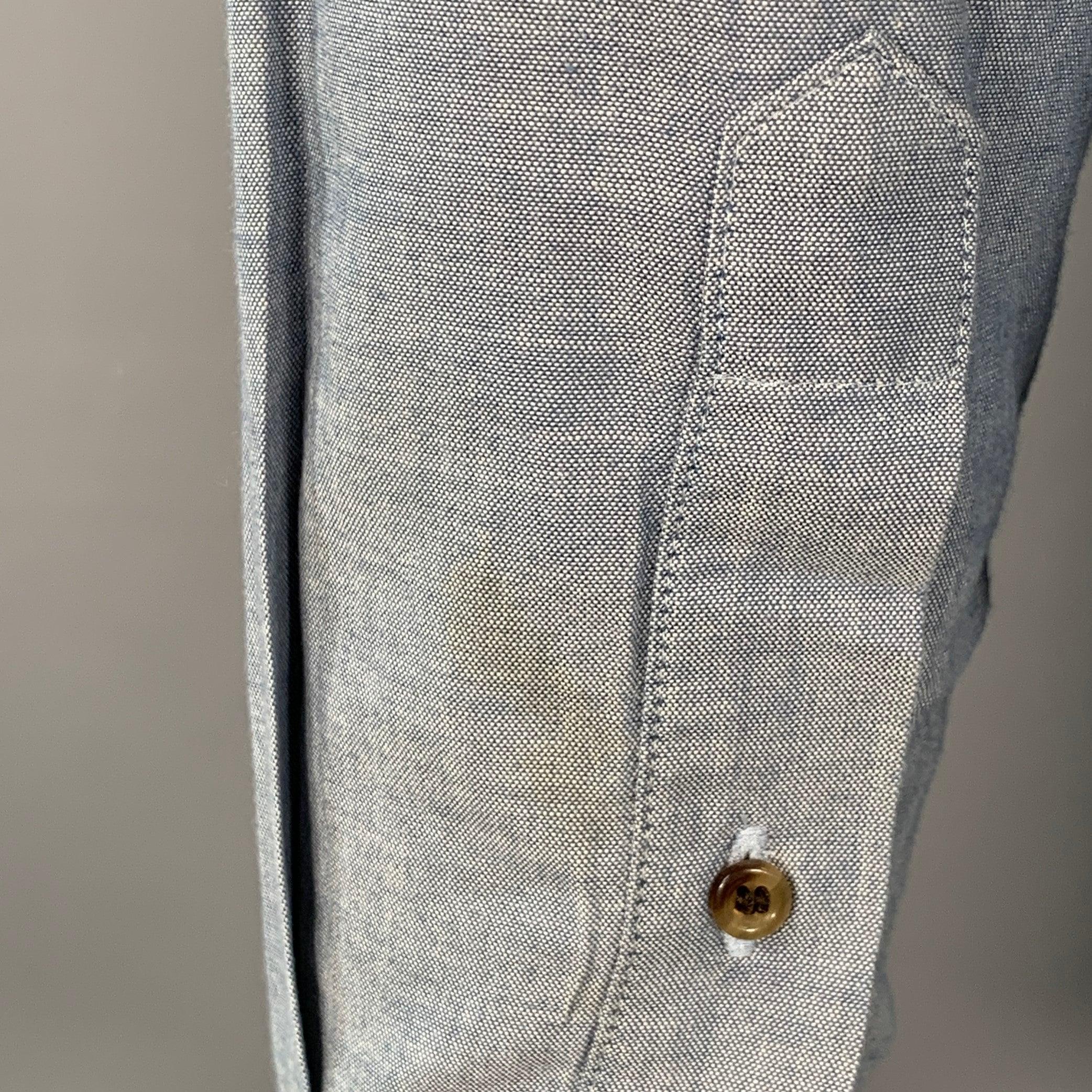 BAND OF OUTSIDERS Size L Blue Grey Cotton One Pocket Long Sleeve Shirt In Excellent Condition For Sale In San Francisco, CA