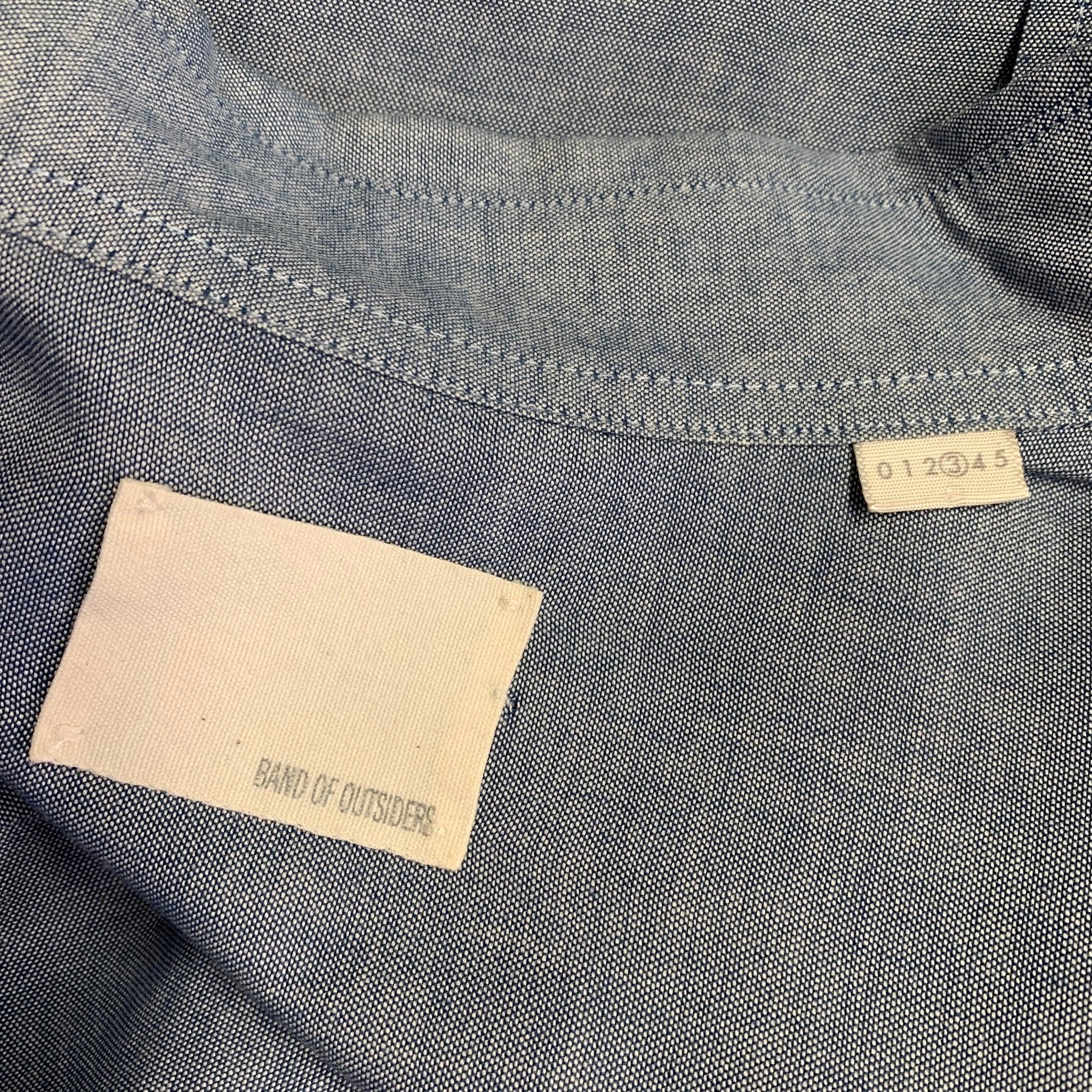 Men's BAND OF OUTSIDERS Size L Blue Grey Cotton One Pocket Long Sleeve Shirt For Sale