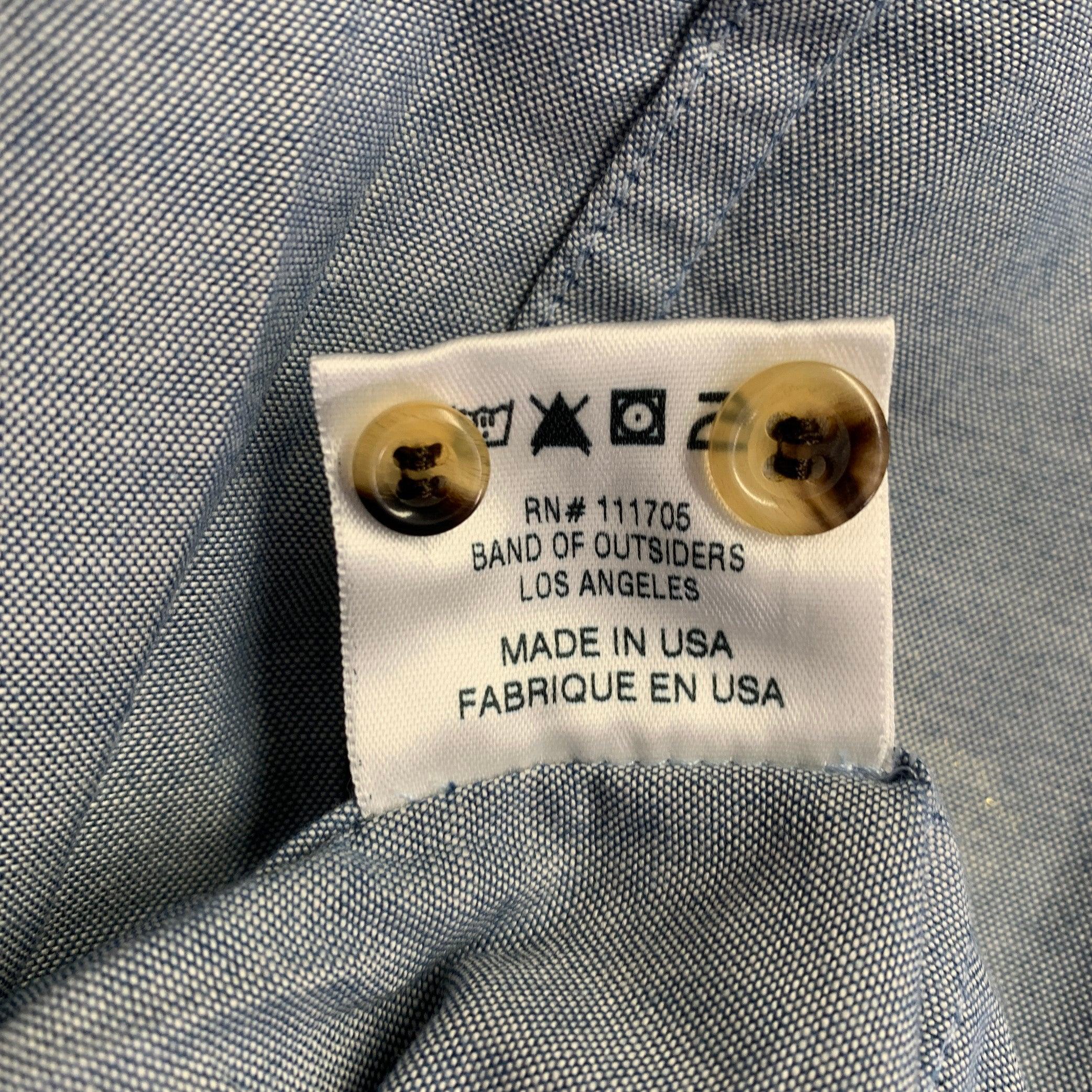 BAND OF OUTSIDERS Size L Blue Grey Cotton One Pocket Long Sleeve Shirt For Sale 1