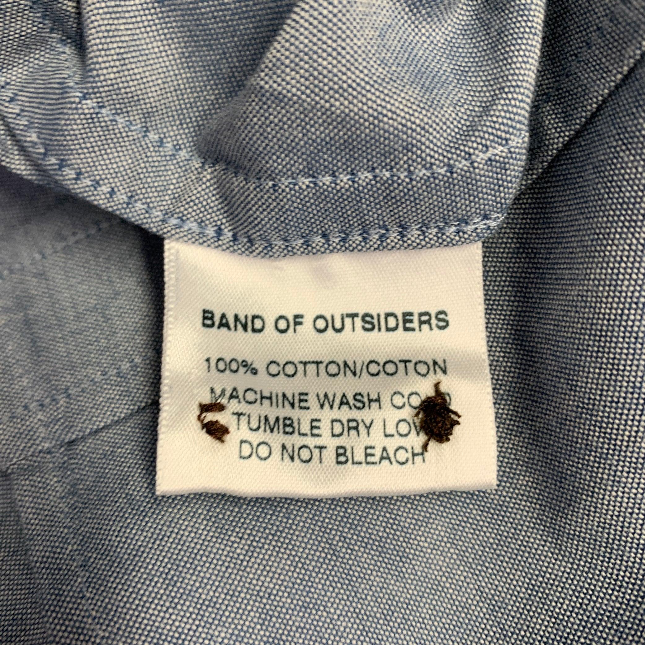 BAND OF OUTSIDERS Size L Blue Grey Cotton One Pocket Long Sleeve Shirt For Sale 2