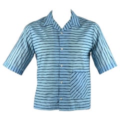BAND OF OUTSIDERS Size L Blue Navy Stripe Cotton Short Sleeve Shirt