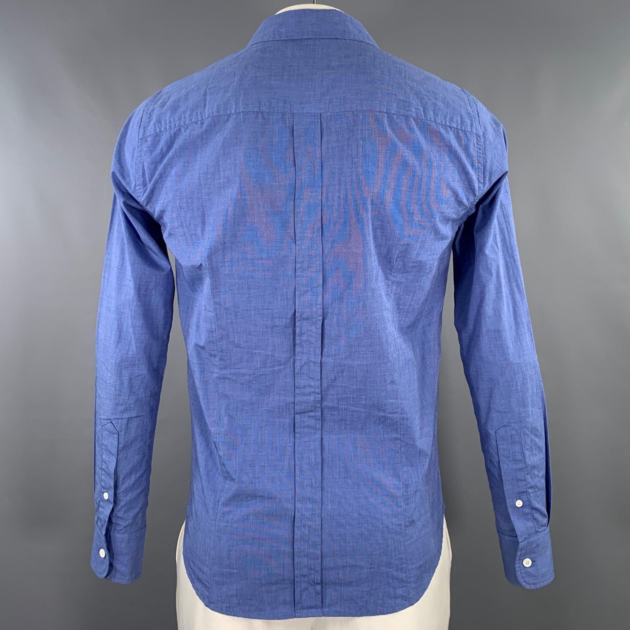 BAND OF OUTSIDERS Size L Blue One Pocket Long Sleeve Shirt In Excellent Condition For Sale In San Francisco, CA