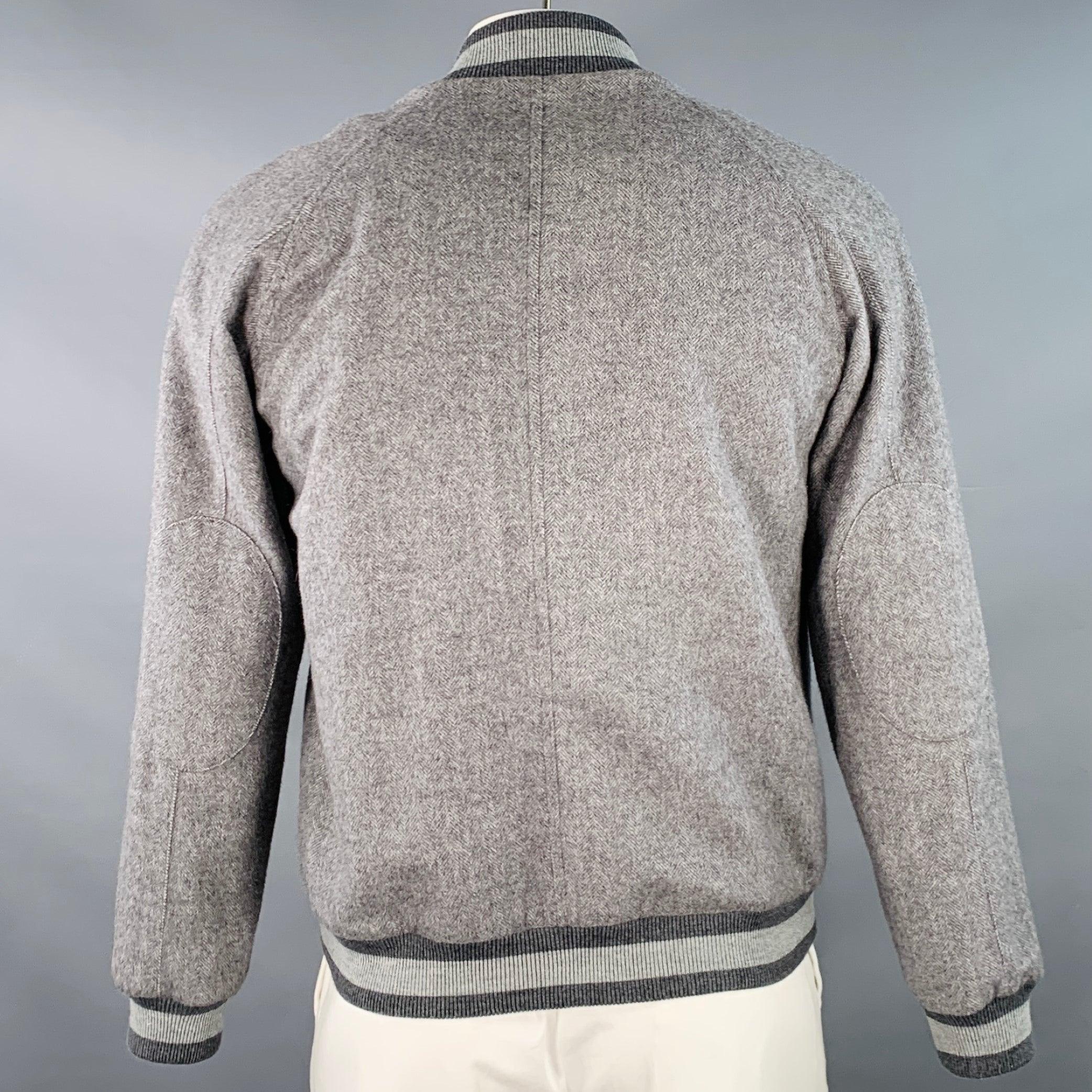 Men's BAND OF OUTSIDERS Size L Grey Virgin Wool Mohair Herringbone Bomber Jacket For Sale
