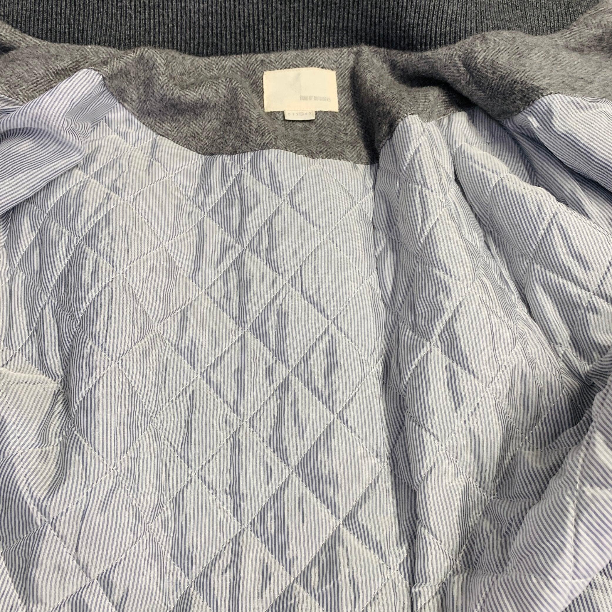 BAND OF OUTSIDERS Size L Grey Virgin Wool Mohair Herringbone Bomber Jacket For Sale 2