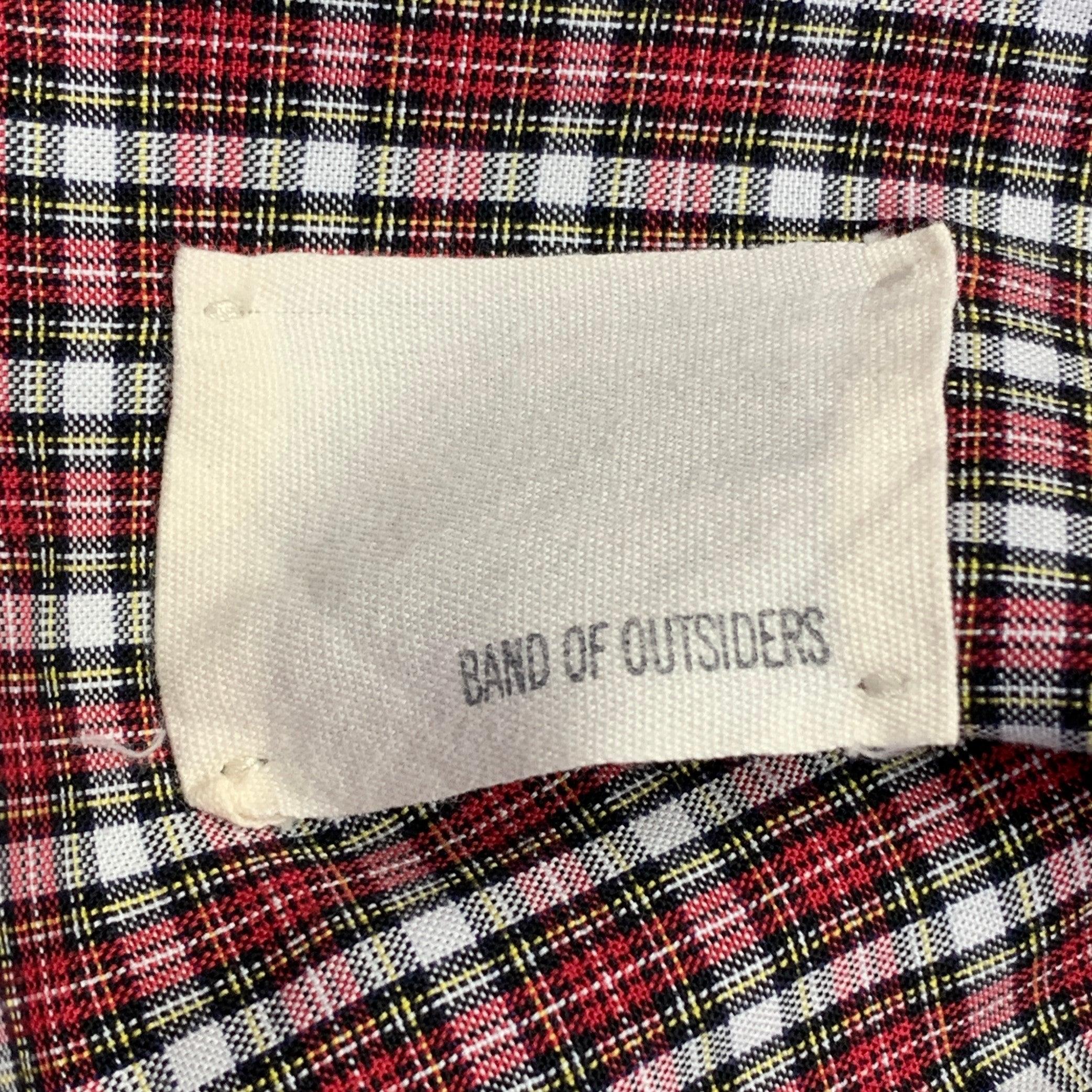 Men's BAND OF OUTSIDERS Size L Red White Plaid Cotton Button Down Collar One Pocket Long Sleeve Shirt For Sale