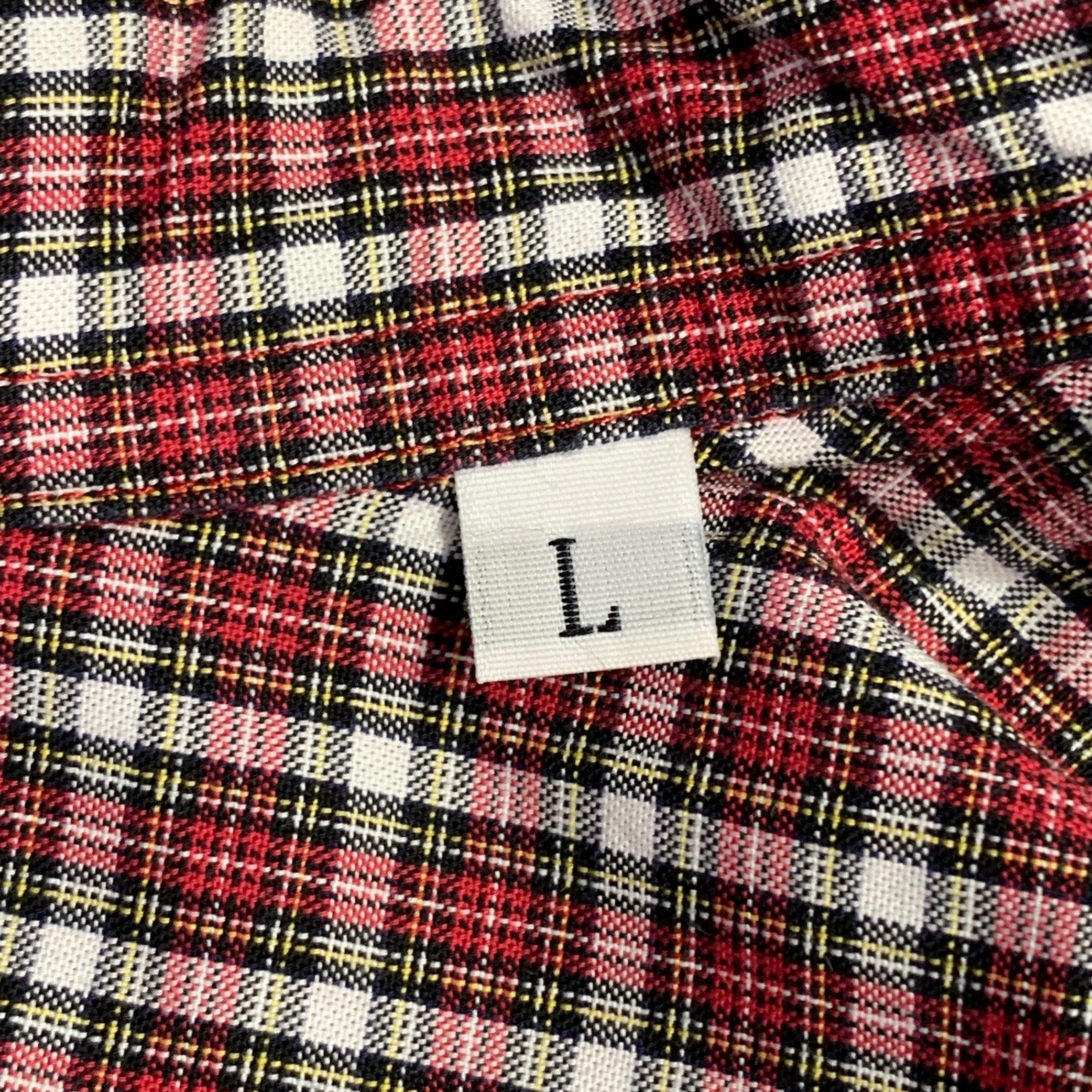 BAND OF OUTSIDERS Size L Red White Plaid Cotton Button Down Collar One Pocket Long Sleeve Shirt For Sale 1