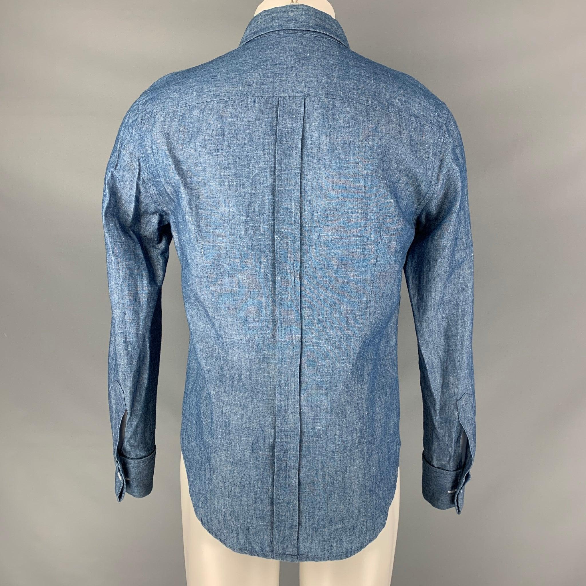 BAND OF OUTSIDERS Size M Blue and White Cotton & Linen Long Sleeve Shirt In Excellent Condition For Sale In San Francisco, CA