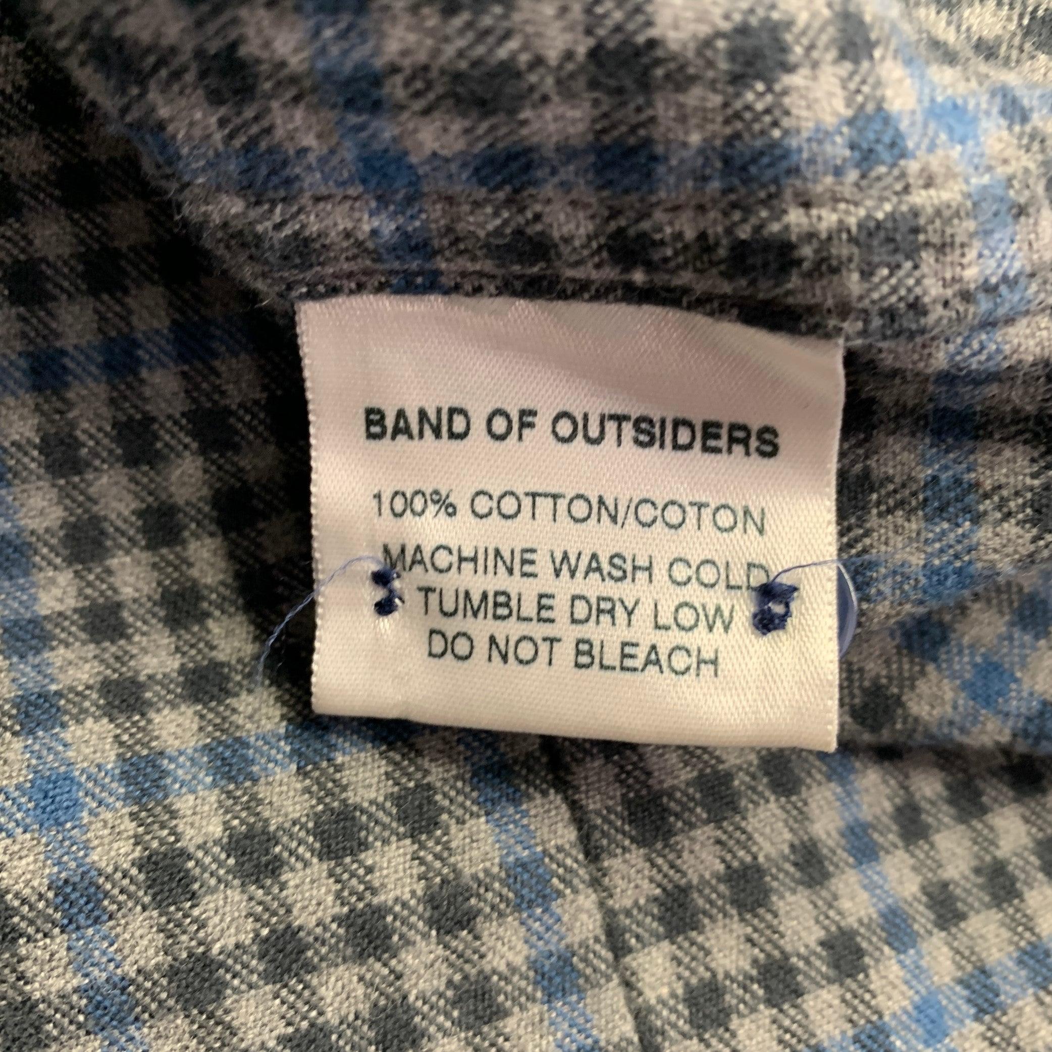 BAND OF OUTSIDERS Size M Grey Blue Plaid Cotton One Pocket Long Sleeve Shirt For Sale 1