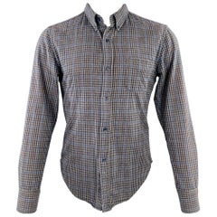 BAND OF OUTSIDERS Taglia M Grigio Blu Plaid Cotone Monotasche Manica Lunga