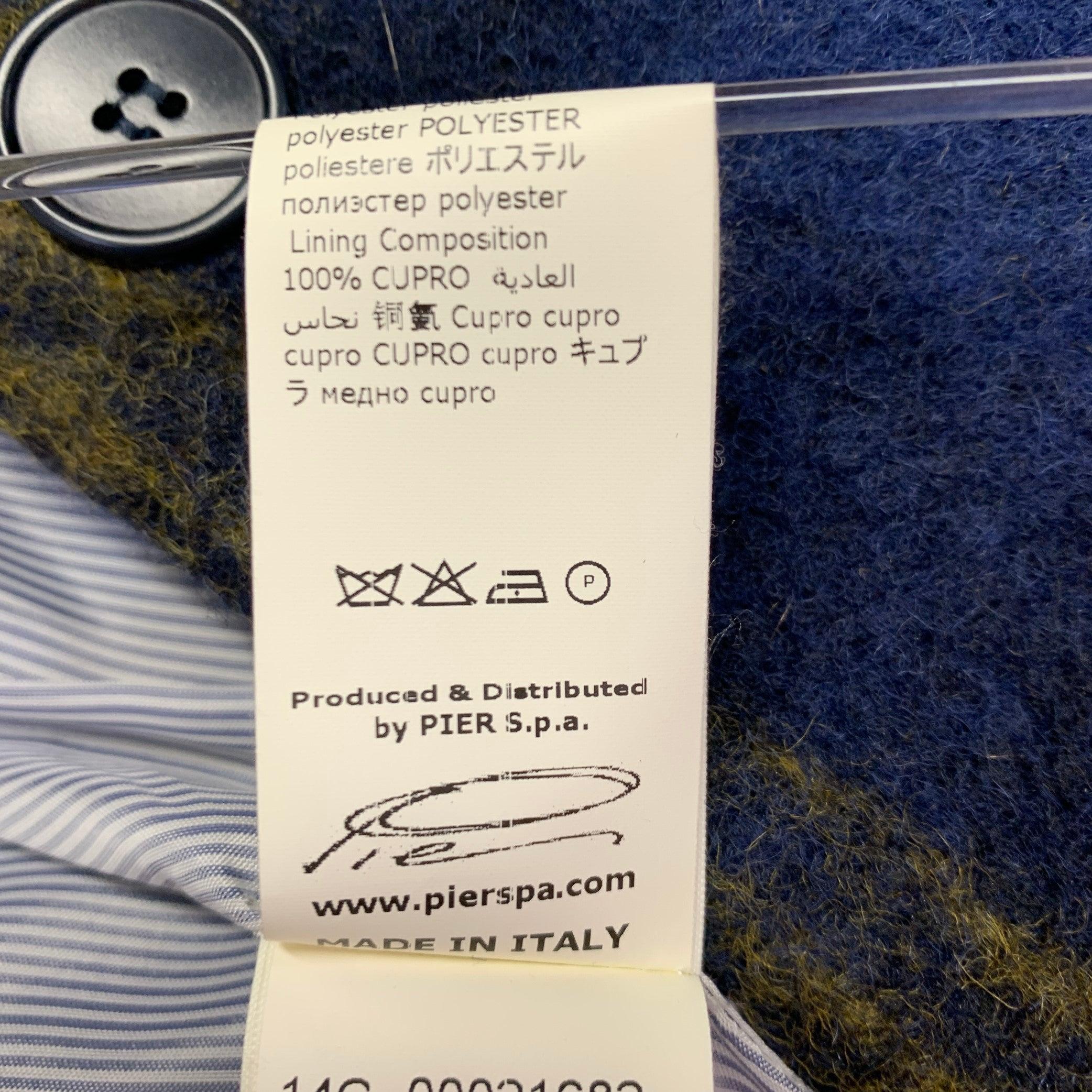 BAND OF OUTSIDERS Size S Blue Tan Wool Blend Plaid Rabbit Fur Collar Coat For Sale 6